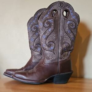 Brown Embroidered Western Boots